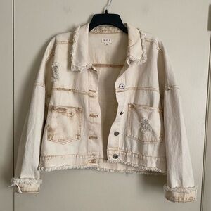 POL Cream Distressed Jean Jacket Size M